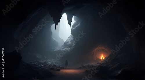 Man in a dark cave illustration background