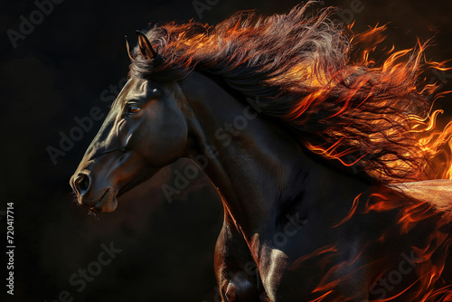 Gorgeous horse with blazing mane creative dynamic portrait