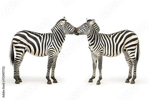 Two zebras kissing  isolated on white background. Safari animals
