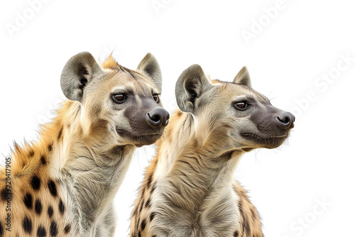 Hyenas couple. Couple of wild animals together, isolated on white background. Safari animals