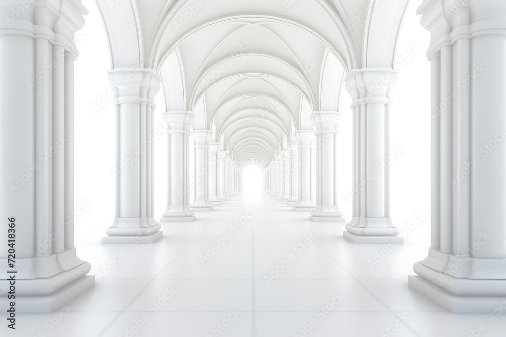 3D rendering corridor pillars background,3d render of a corridor with columns, 3d rendering white corridor pillars background AI generated