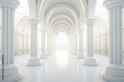 3D rendering corridor pillars background 3d render of a corridor with columns  3d rendering white corridor pillars background AI generated