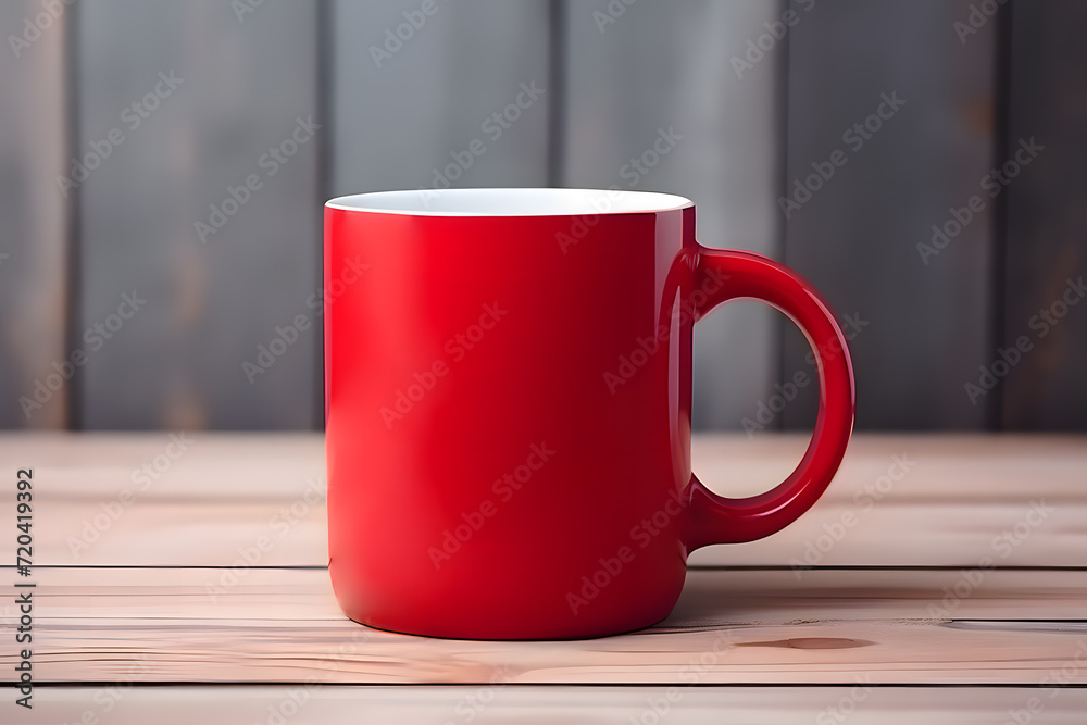 Red Mug Mockup on a Wooden background, Mug mockup template Red Mug Mockup on a Wooden background, Mug mockup template