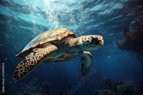 Hawaiian Green Sea Turtle Chelonia mydas, swimming turtle, AI Generated © Ifti Digital