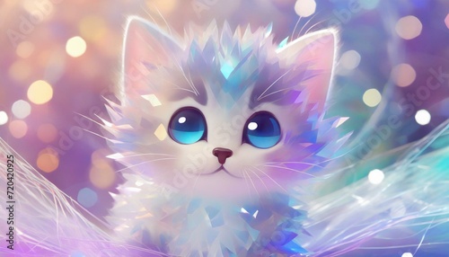 A fluffy kitten with bright blue eyes  photo