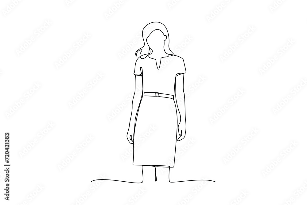 a female office worker looks beautiful wearing a work uniform. Professional work profession and uniform minimalist concept. Continuous line draw design graphic vector illustration a female office worker looks beautiful wearing a work uniform. Professional work profession and uniform minimalist concept. Continuous line draw design graphic vector illustration