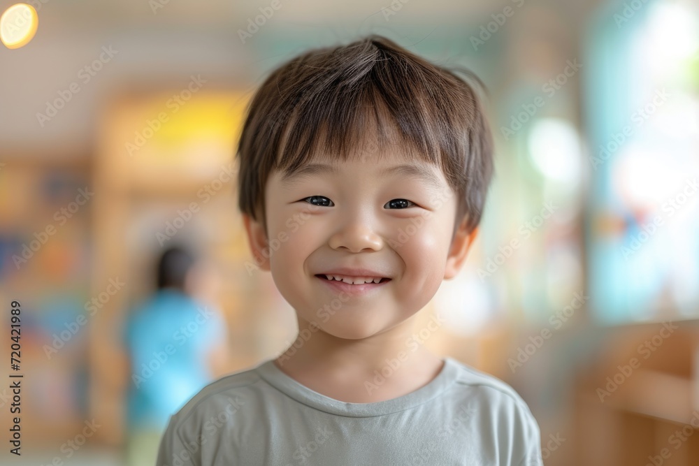 portrait of a smiling little boy in classroom