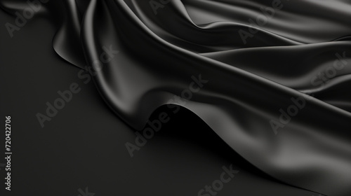 "Elegant Black Silk Fabric Background Texture, Luxurious Smooth Satin Cloth with Subtle Sheen for Sophisticated Design and Stylish Fashion Concepts"