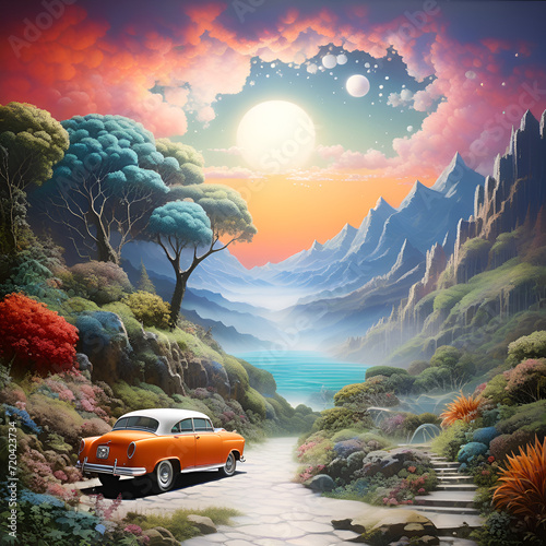 car in the mountains Generative AI