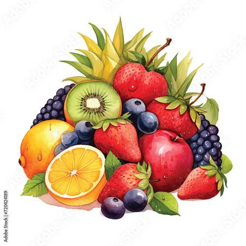 Watercolor fruit vector composition cute cartoon style
