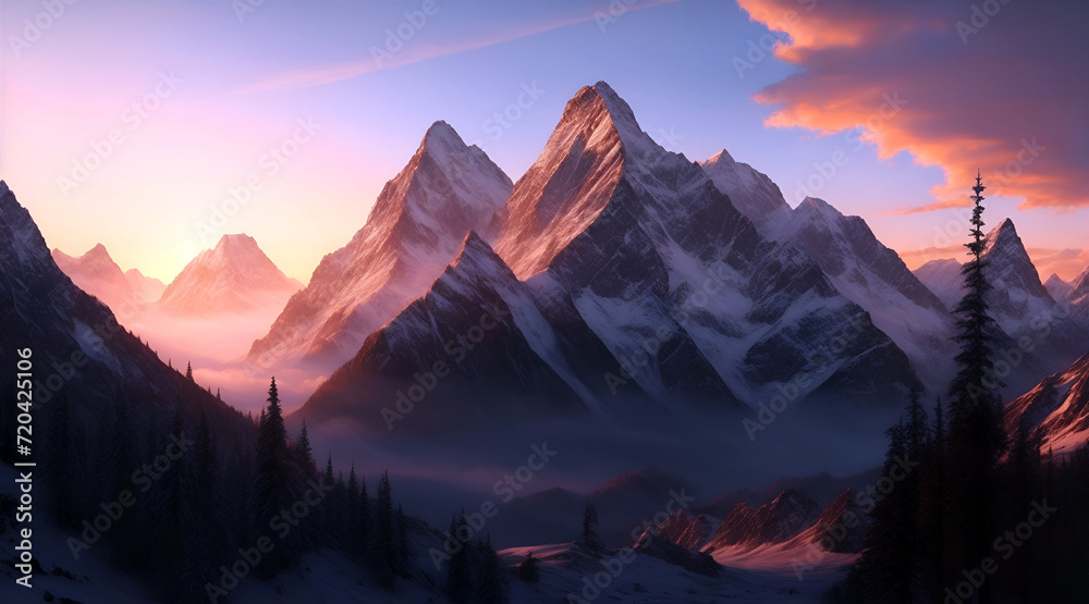 Beautiful panoramic view of the peaks of the mountains