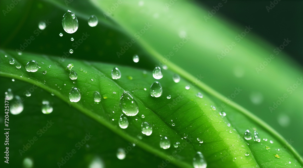 water drops on green leaf macro close up natural background water drops on green leaf macro close up natural background