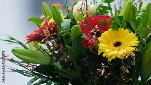 Beautiful looking bouquet in the rain in 4k with copy space
