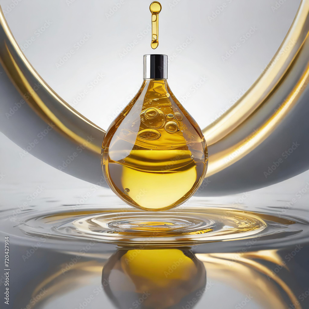 Cosmetic oil or Cosmetic Essence Liquid drop on a white background, 3d rendering.