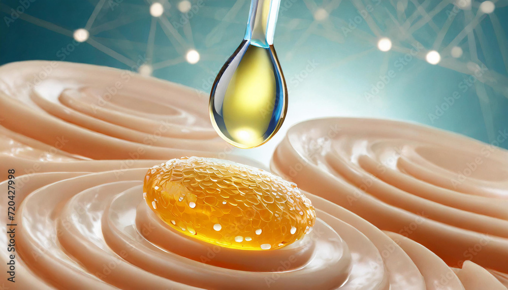 Cosmetic serum Oil drop on skin cell, Skin Repair, moisturizer ...