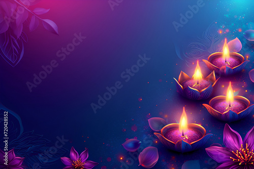  illustation of Diwali festival of lights tradition Diya oil lamps against dark background, illustration happy diwali, Happy diwali vector illustration. Festive diwali card, Generative Ai