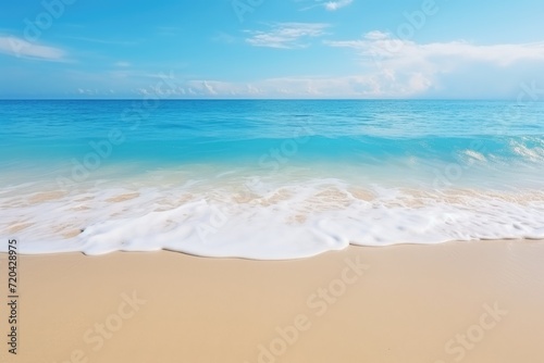 beautiful beach and tropical sea - boost up color processing and boost up color processing, Soft wave of the blue ocean on a sandy beach, Background, AI Generated