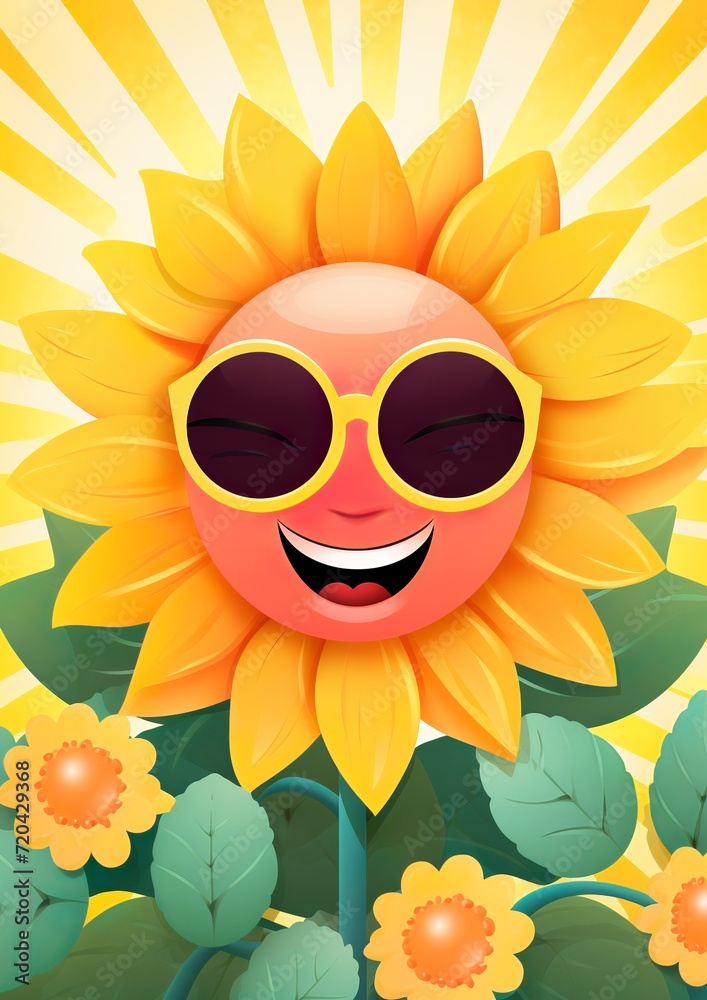 a positive vibe illustration depicts a smiley sunflower