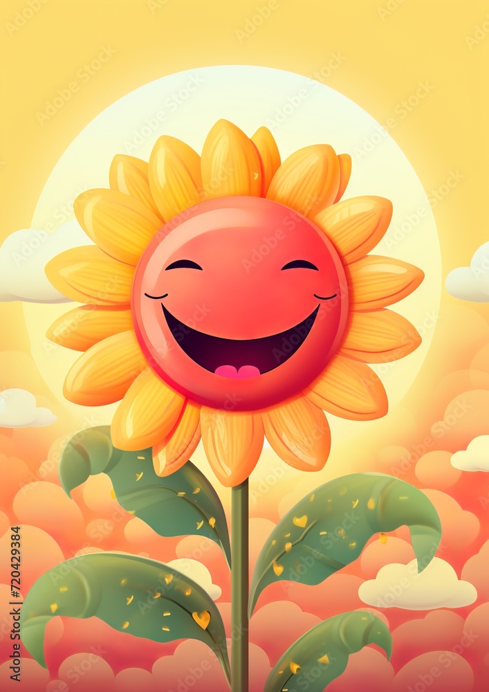 a positive vibe illustration depicts a smiley sunflower