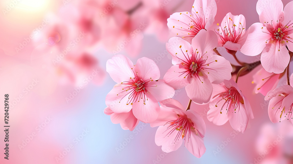 wallpaper of Bloom pink cherry blossoms branch, spring banner with empty copy space wallpaper of Bloom pink cherry blossoms branch, spring banner with empty copy space