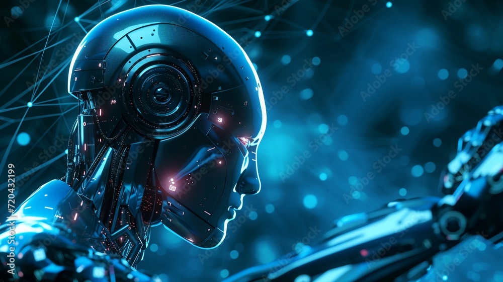 Illustration of an artificial intelligence human robot body with a technological feel background, generative AI, background image Illustration of an artificial intelligence human robot body with a technological feel background, generative AI, background image
