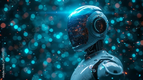 Illustration of an artificial intelligence human robot body with a technological feel background, generative AI, background image