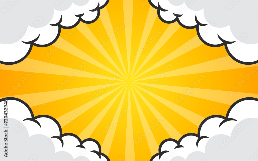 Pop art comic background with halftone colors and cute clouds Pop art comic background with halftone colors and cute clouds