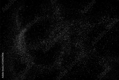 White grainy texture. Abstract dust overlay. Grain noise. White explosion on black background. Splash light realistic effect. Vector illustration. 