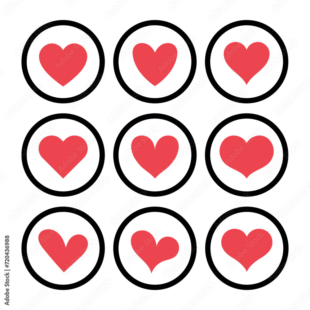 Red hearts in black circles set