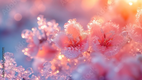 Frosted Spring Blossoms: A Serene Pink Floral Background
