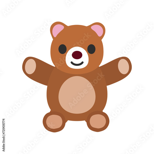 Teddy Bear vector icon. Isolated classic teddy bear  as snuggled by a child when going to sleep.Brown  stuffed toy bear cute  cuddly sign design.