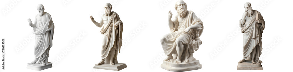 Marble statue of philosophers isolated on transparent background