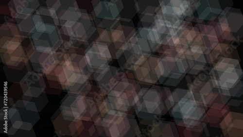 Animation of sharp muted hexagons bokeh slowly drift with flicker photo