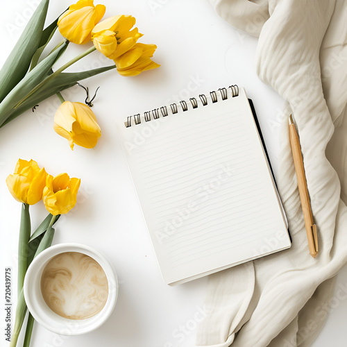 cup of coffee and tulips