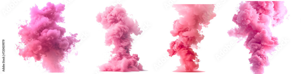 Pink smoke bomb effect. isolated on white background