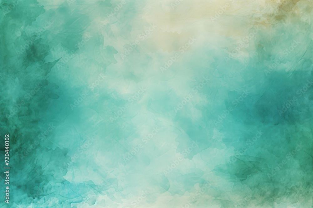 Teal watercolor abstract painted background on vintage paper background