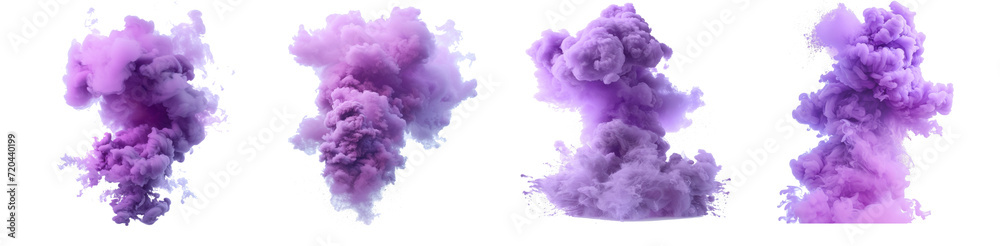 Purple smoke bomb effect. isolated on white background