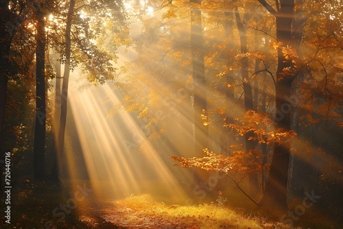 autumn sunbathing across a forest photo