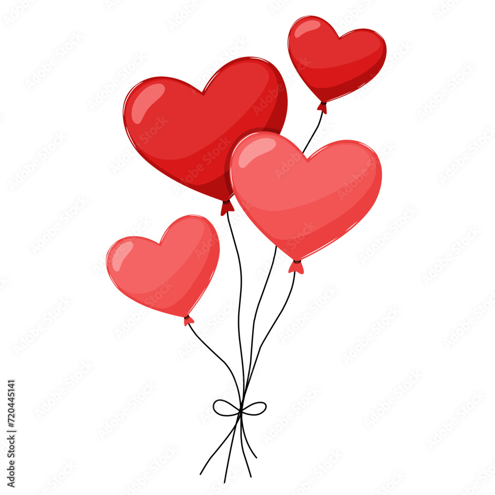 Red Heart Shaped Balloons Vector Illustration