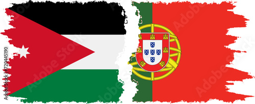Portugal and Jordan grunge flags connection vector