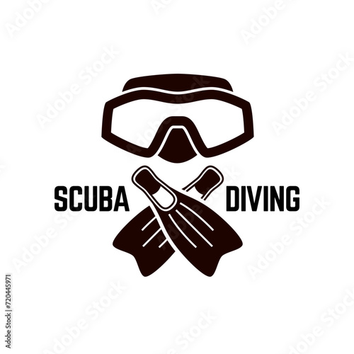 Scuba Diving Vector Logo Design Illustration of Under Water Swimming Equipment