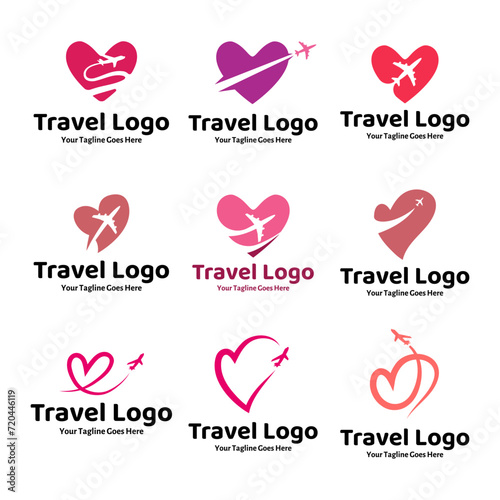 Travel Logo. Heart and Airplane. Plane Icon Design. Vector illustration