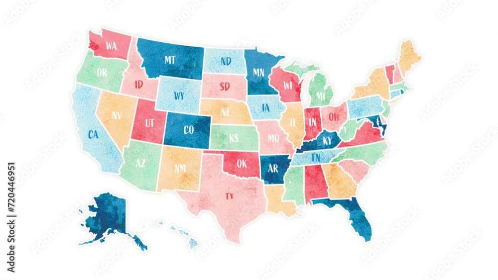 Grunge watercolor map of USA, United States Of America