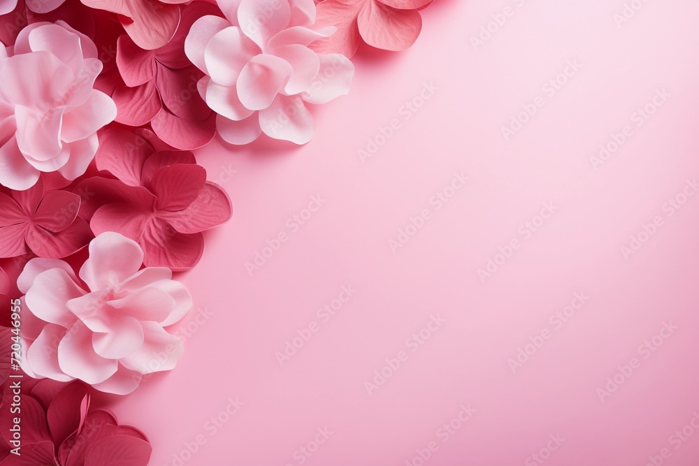 Pink and red flowers romantic background, copy space. Valentine's Day, wedding.