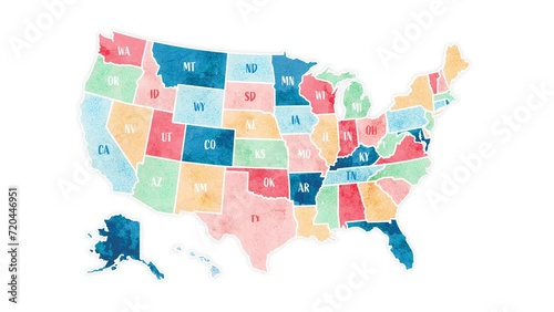 Grunge watercolor map of USA, United States Of America