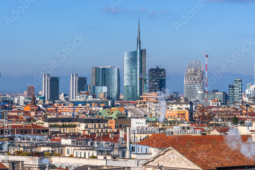 Milan  Italy cityscape with new and old architecture.