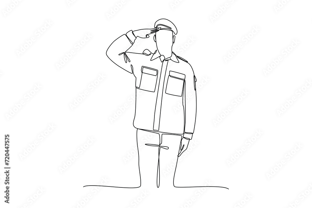 a state official wears a uniform while being respectful . Professional work job uniform. Minimalism concept one line draw graphic design vector illustration