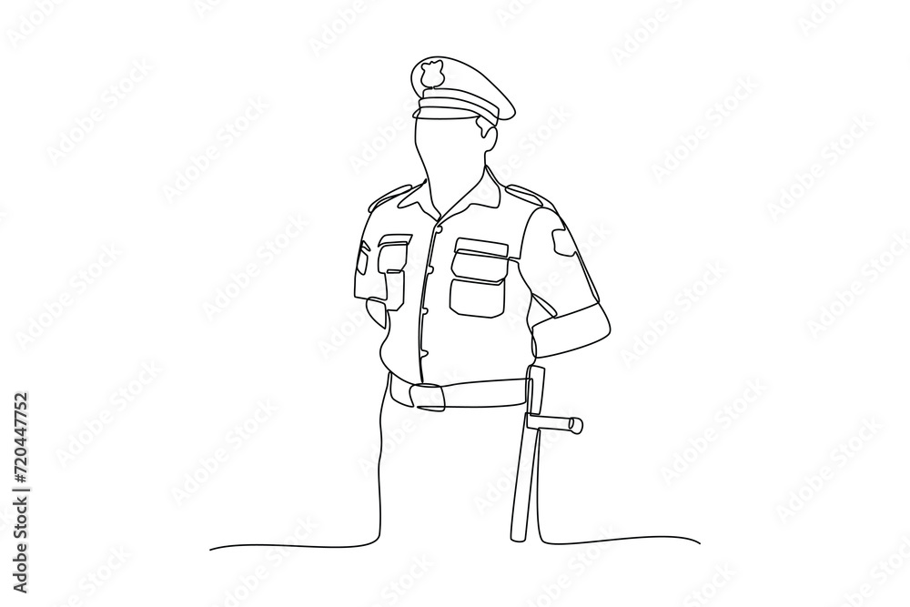 the police were carrying out the ceremony wearing full clothing. Professional work job uniform. Minimalism concept one line draw graphic design vector illustration