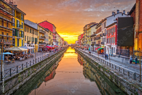 Naviglio Canal, Milan, Lombardy, Italy at Dusk
