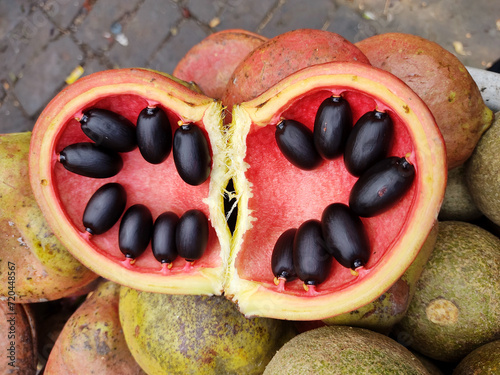Vászonkép Seed arrangement of Bastard poon fruits (Sterculia foetida), commonly known as jongli badam